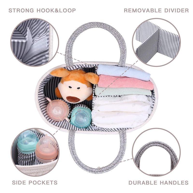 Baby Diaper Storage Box 100% Cotton Rope Baby Room Diaper Basket Diaper Storage Box For Wet Wipes Toy Organizer Nappy Bag Grey big image 4