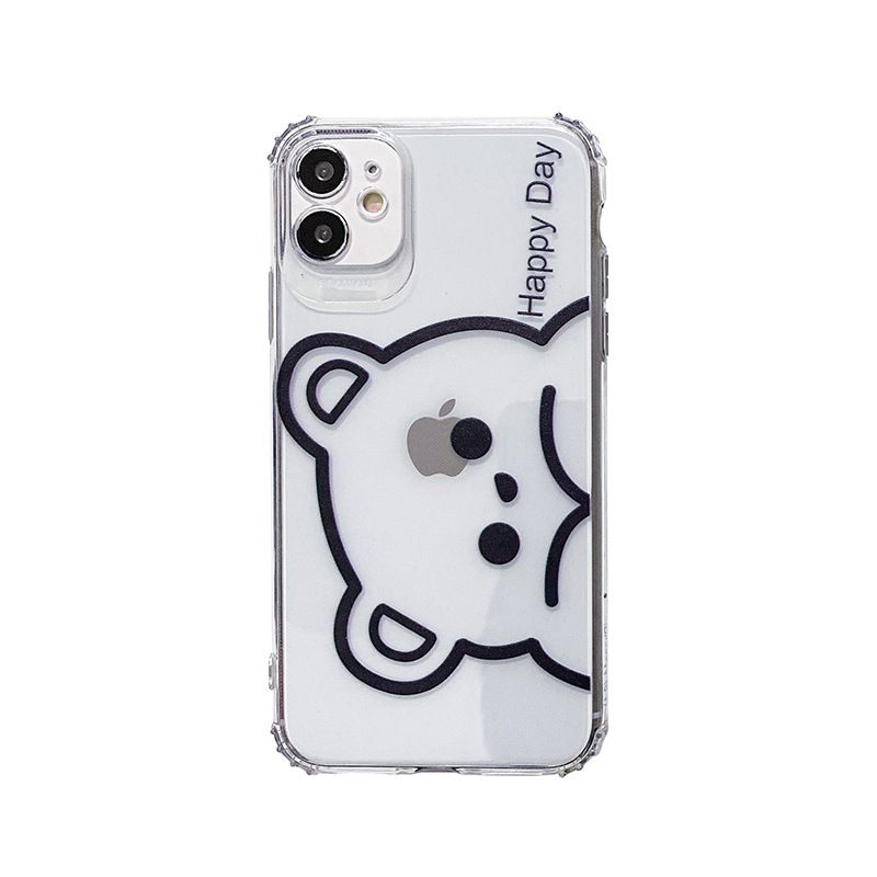 Cute Cartoon Bear Couples Soft Clear TPU Phone Case For iphone 12 11 Pro Max 12 MiNi 7 8 Plus X XS Max XR Funny Back Cover Case White