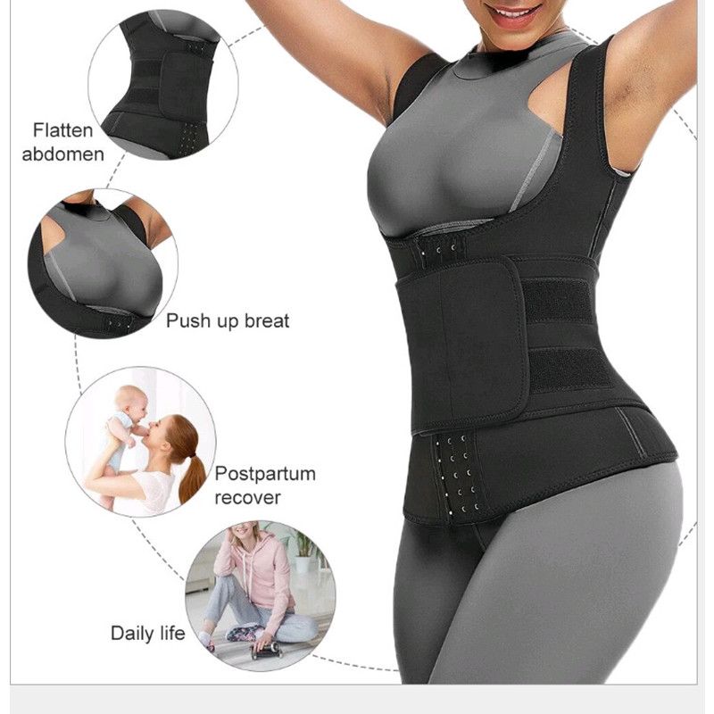 Womens Shapewear Weight Loss Waist Trainer Corset Tank Top Vest Sport Workout Slimming Body Shaper Black big image 3