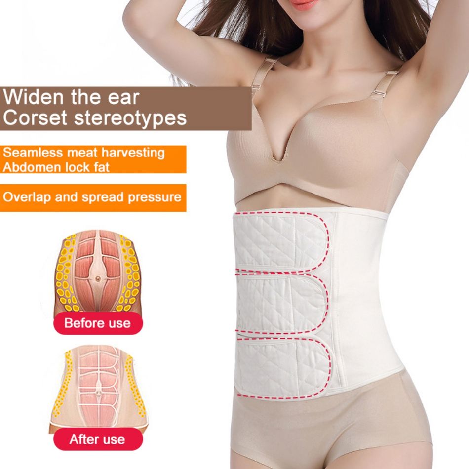 Postpartum C-section Maternity Recovery 2 in 1 Cotton Gauze Breathable Belly Band Pelvis Belt, Postnatal Shapewear White big image 3