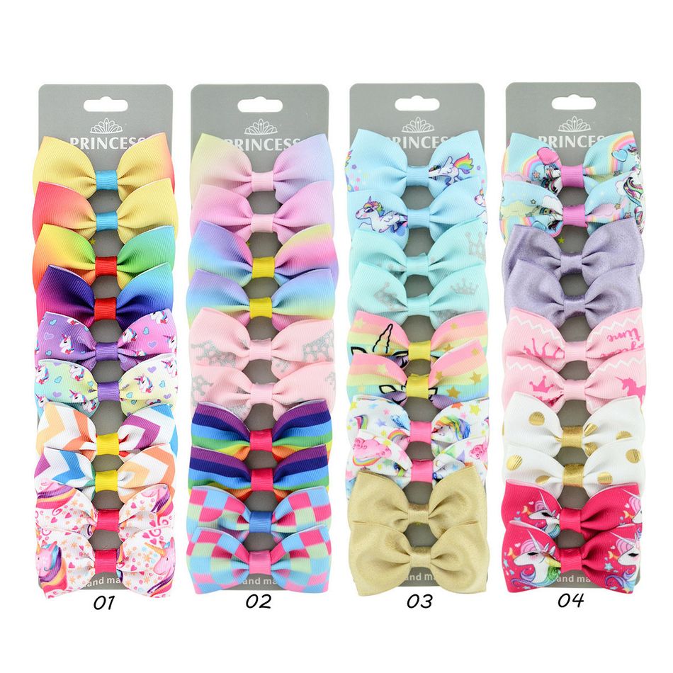 10-pack Multicolor Print Bowknot Hair Clip for Girls Color-A big image 2