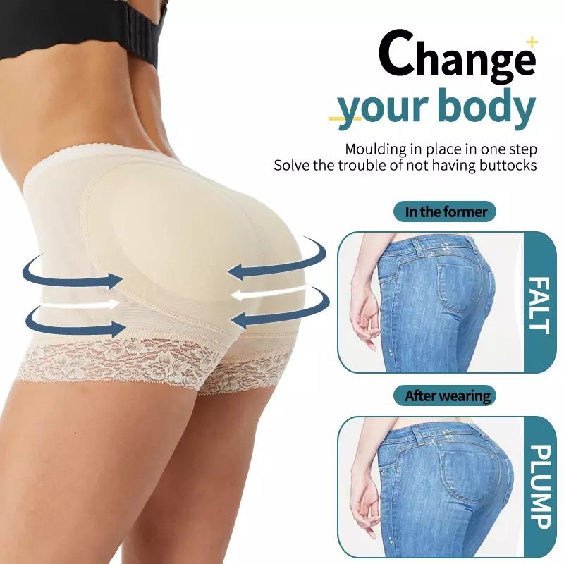 Women Butt Lifter Padded Lace Panties Body Shaper Tummy Hip Enhancer Shaper Panties Underwear Beige big image 6