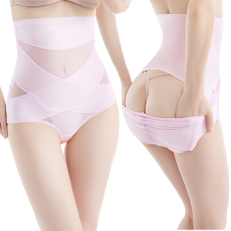 Women Hi-Waist Crisscross Tummy Control Panty Butt Lifter Shapewear Waist Trainer Tummy Control Shorts Body Shaper Cincher Girdle Pink big image 4
