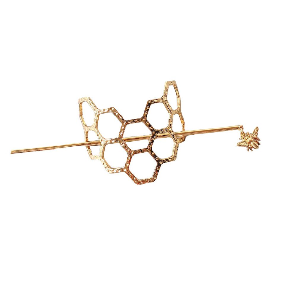 Women Metal Honeycomb Design Hair Accessory Bee Decor Hairpin Gold