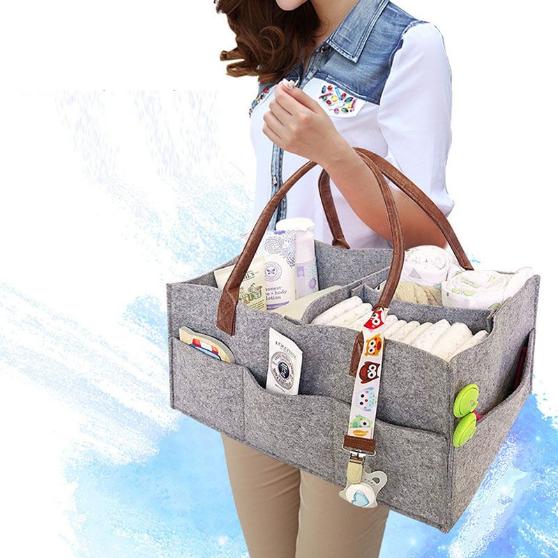 Large Cloth Storage Capacity Diaper Bag Foldable Baby Large Size Diaper Caddy Grey big image 2