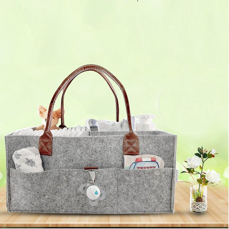 Large Cloth Storage Capacity Diaper Bag Foldable Baby Large Size Diaper Caddy Grey