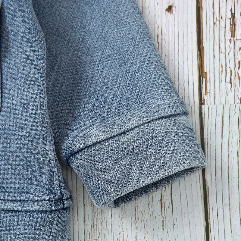 100% Cotton Baby Fleece Lapel Collar Splicing Denim Jacket Outwear Bluish Grey big image 7
