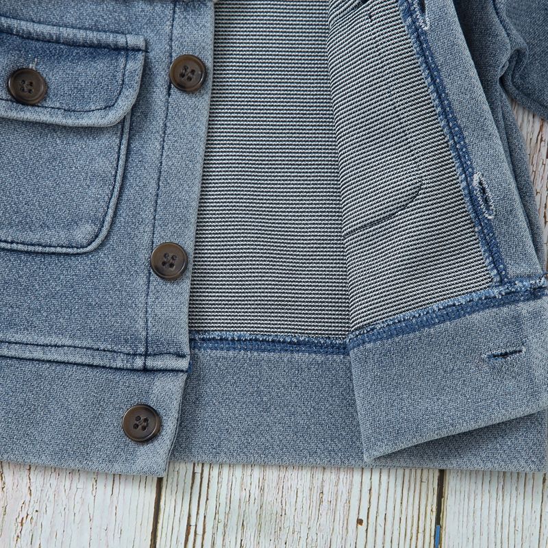 100% Cotton Baby Fleece Lapel Collar Splicing Denim Jacket Outwear Bluish Grey big image 8
