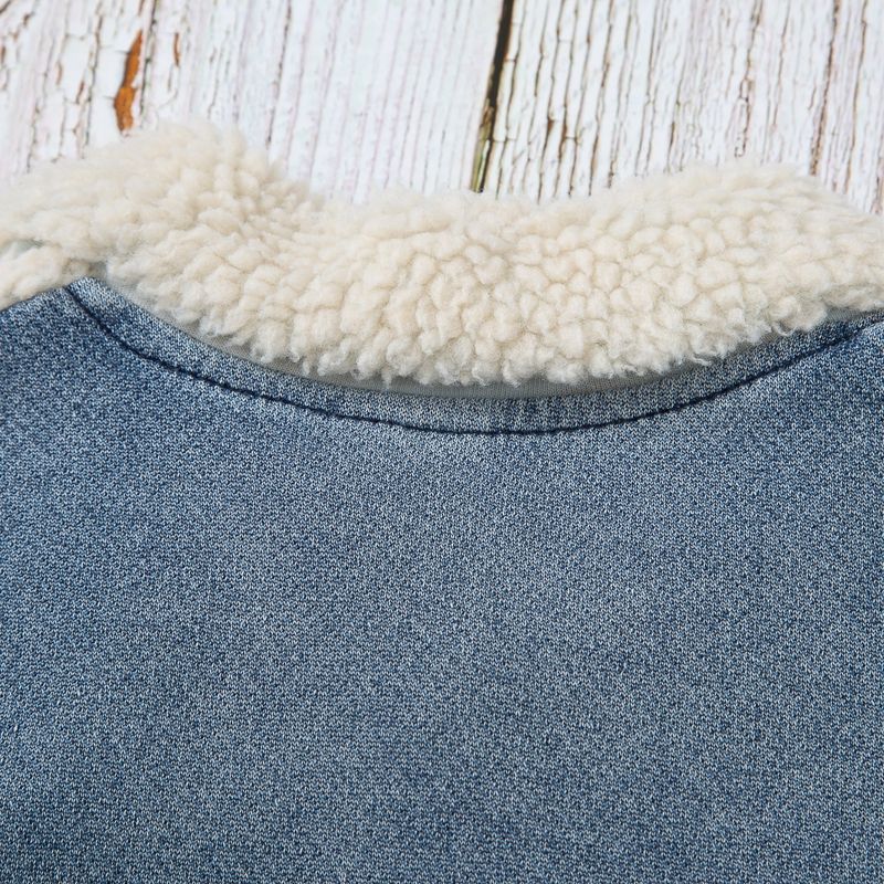 100% Cotton Baby Fleece Lapel Collar Splicing Denim Jacket Outwear Bluish Grey big image 9