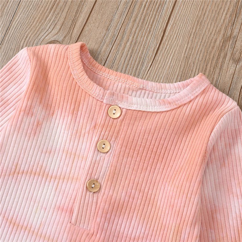 Ribbed 2pcs Tie Dyed Long-sleeve Baby Set Pink big image 5