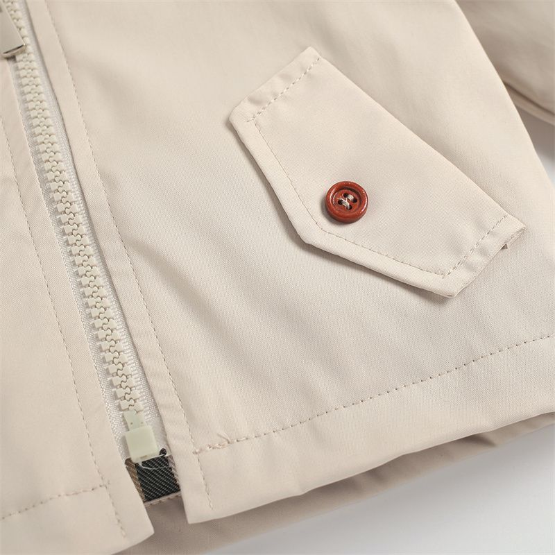 100% Cotton Baby Solid Long-sleeve Hooded Windbreaker Coat Jacket Beige big image 4