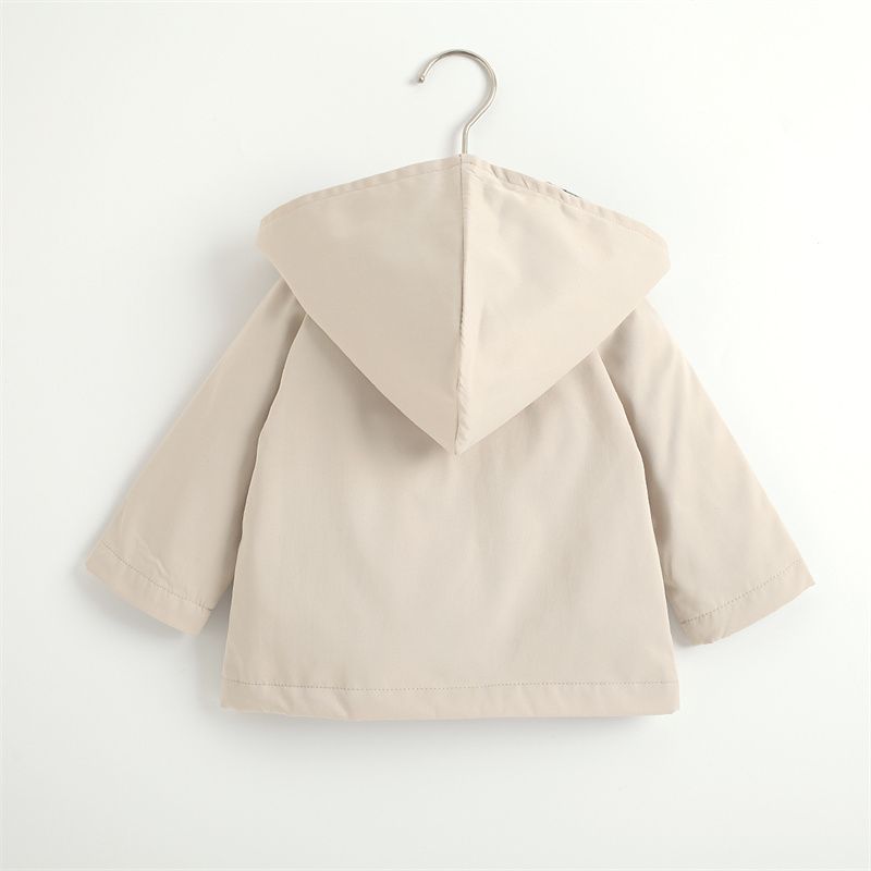100% Cotton Baby Solid Long-sleeve Hooded Windbreaker Coat Jacket Beige big image 5