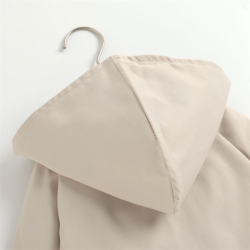 100% Cotton Baby Solid Long-sleeve Hooded Windbreaker Coat Jacket Beige big image 6
