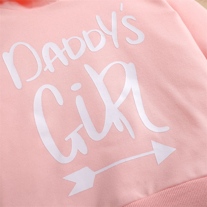 100% Cotton Letter Print Solid Long-sleeve Hooded Baby Sweatshirt Pink big image 5