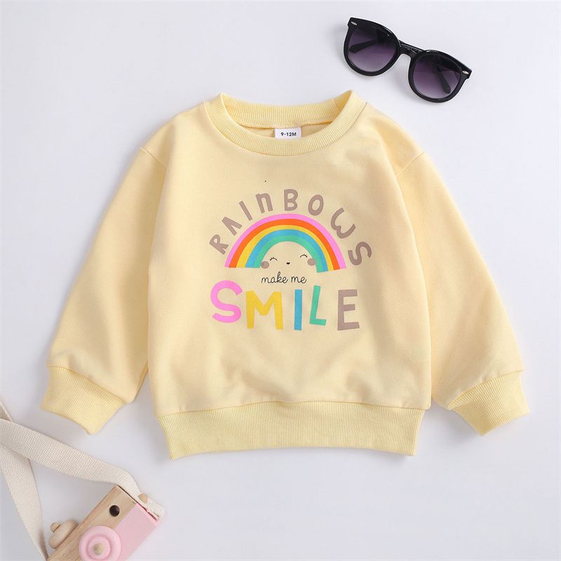 100% Cotton Rainbow and Letter Print Baby Long-sleeve Sweatshirt Beige