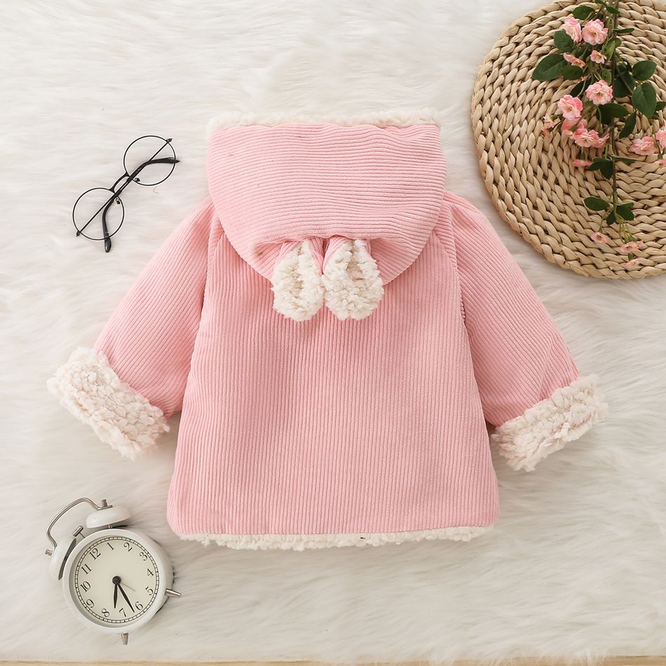 100% Cotton Baby Pink Thickened Fleece Lined Long-sleeve Hooded Double Breasted Outwear Pink big image 6