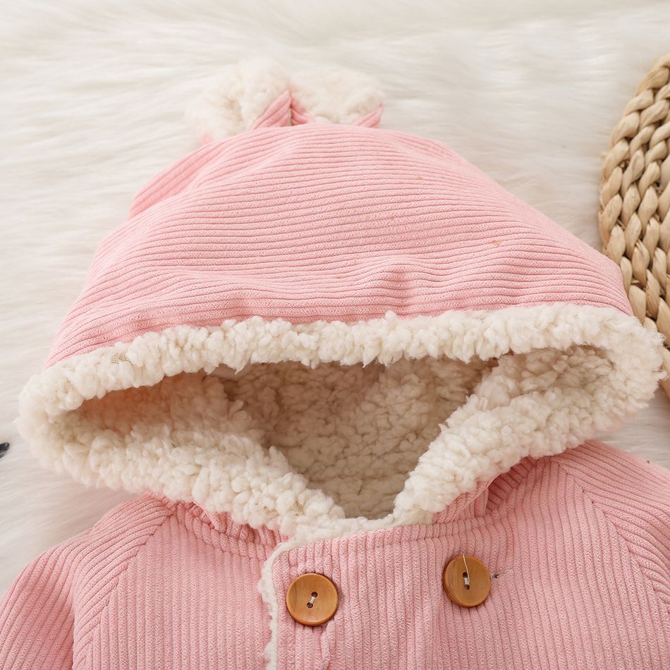 ملابس خارجية مزدوجة الصدر بغطاء للرأس وأكمام طويلة مبطنة بغطاء للرأس من القطن الوردي للأطفال بنسبة 100٪ زهري big image 2