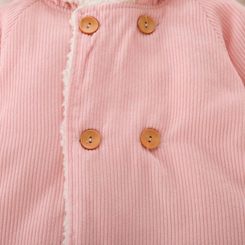 100% Cotton Baby Pink Thickened Fleece Lined Long-sleeve Hooded Double Breasted Outwear Pink big image 3