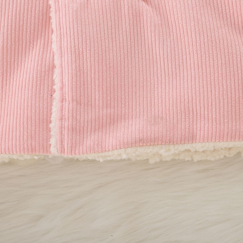 100% Cotton Baby Pink Thickened Fleece Lined Long-sleeve Hooded Double Breasted Outwear Pink big image 5