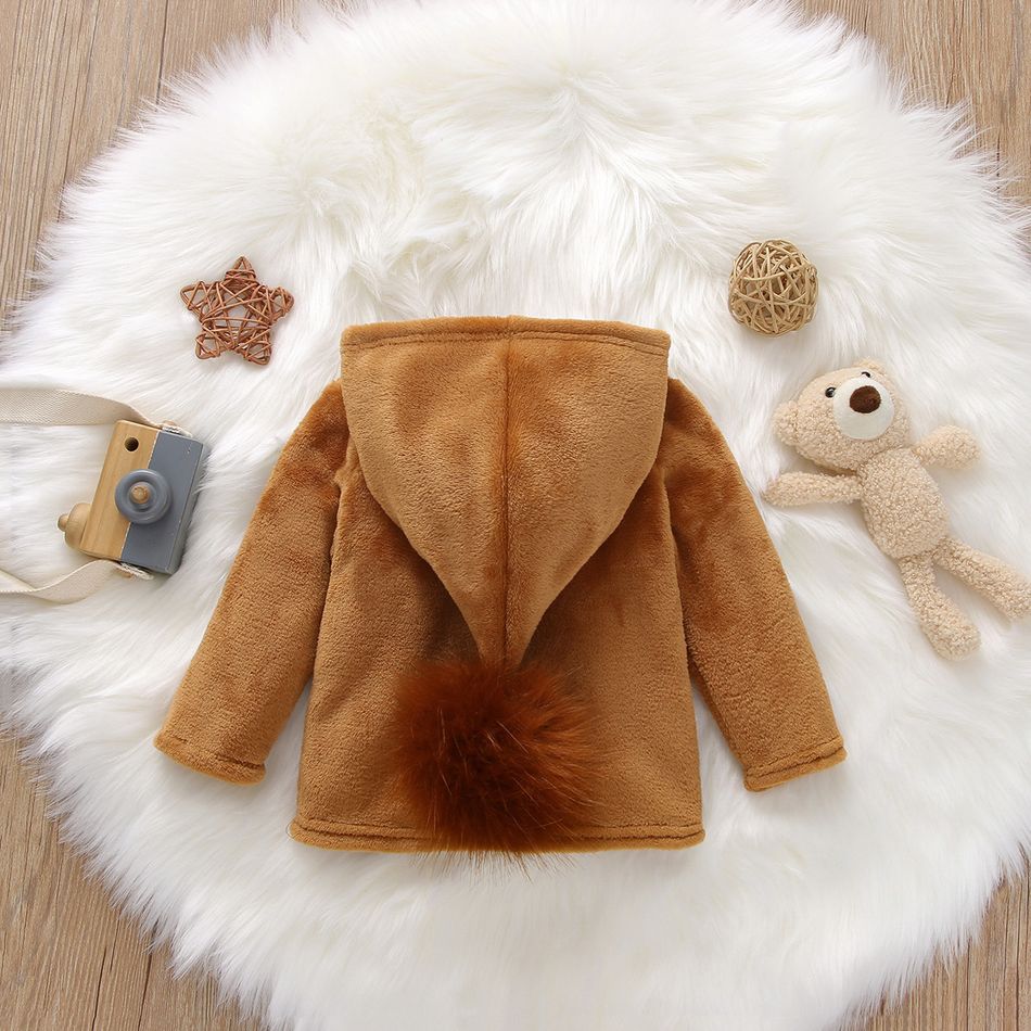 Baby Girl/Boy 100% Cotton Big Pompom Design Hooded Fuzzy Jacket Lemonyellow big image 2