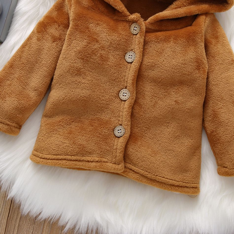 Baby Girl/Boy 100% Cotton Big Pompom Design Hooded Fuzzy Jacket Lemonyellow big image 4