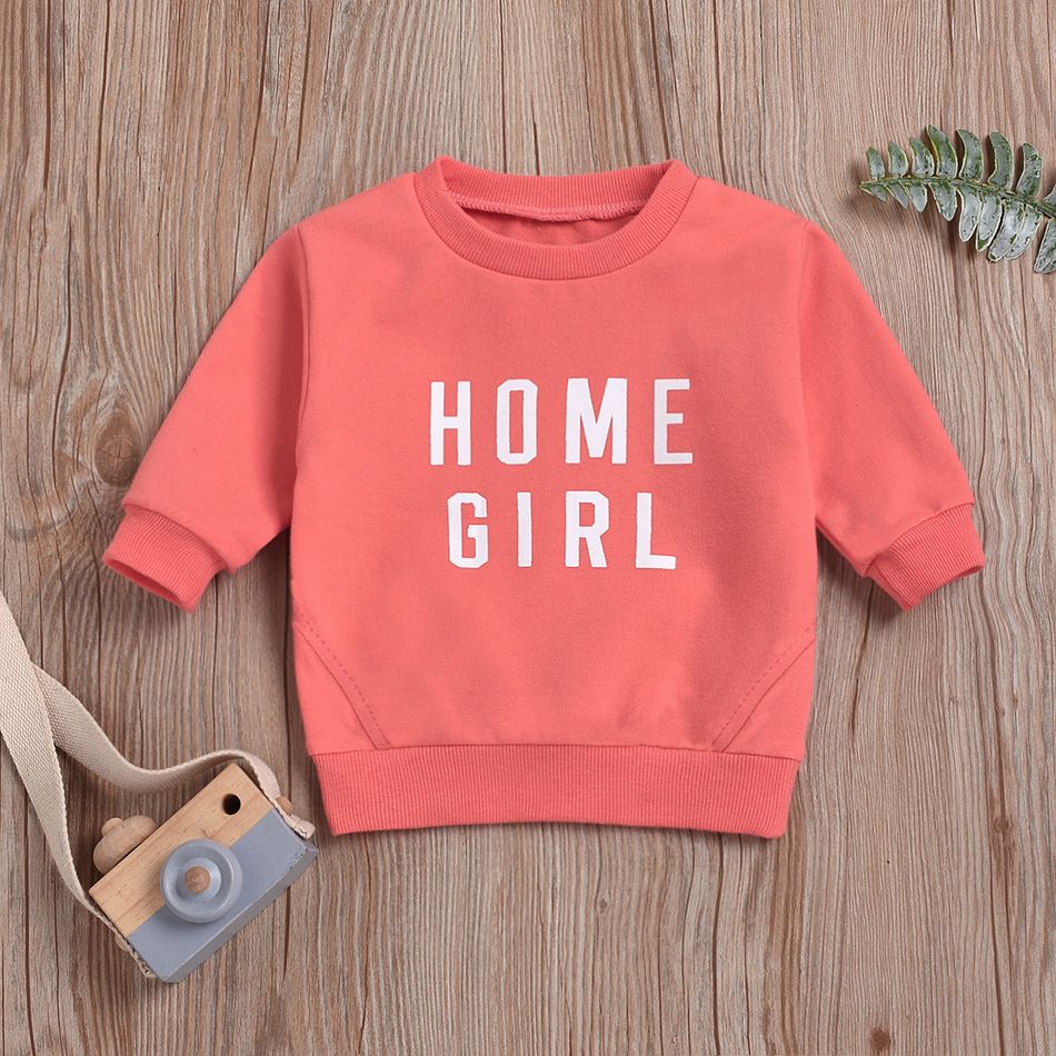 100% Cotton Letter Print Long-sleeve Baby Pullovers Pink