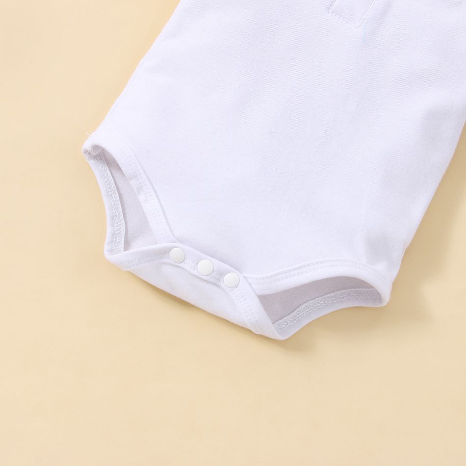 100% Cotton Baby Boy Cartoon Bear Embroidered Polo Collar Short-sleeve Romper White big image 6