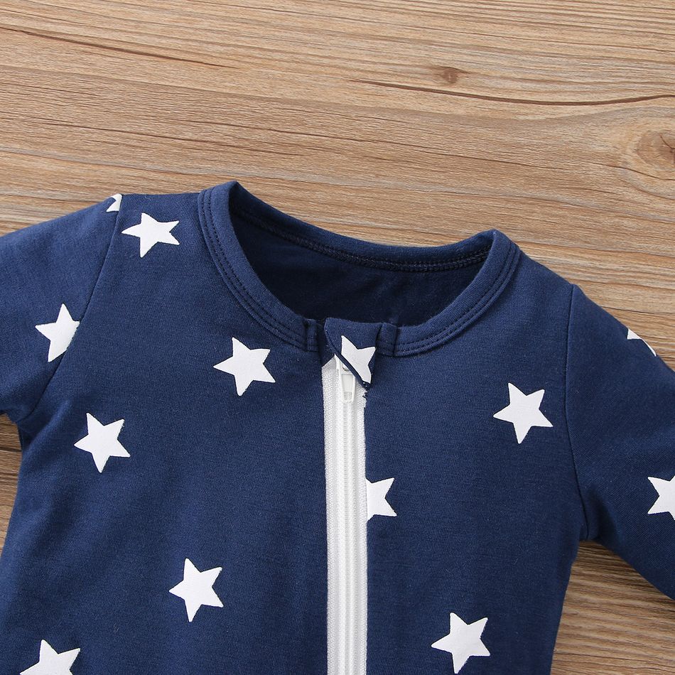 2-Pack Baby Boy 95% Cotton Long-sleeve Striped and Allover Stars Print Jumpsuits Set Blue big image 3