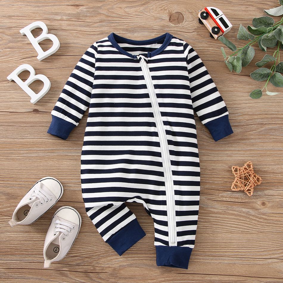 2-Pack Baby Boy 95% Cotton Long-sleeve Striped and Allover Stars Print Jumpsuits Set Blue big image 5