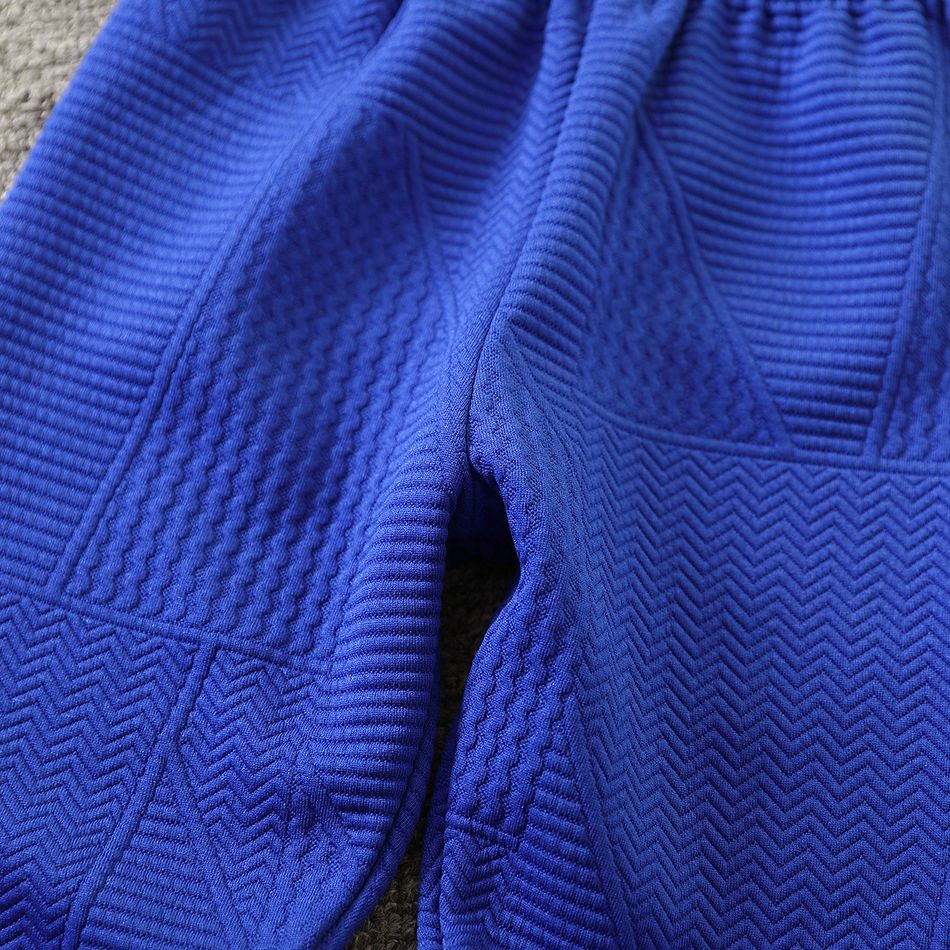 2pcs Toddler Boy Textured Blue Tee and Elasticized Pants Set Blue big image 6