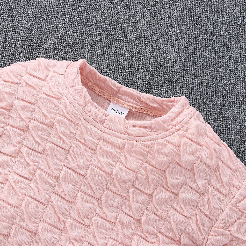 2pcs Toddler Girl Textured Back Bowknot Design Pink Sweatshirt anf Elasticized Pants Set Pink big image 3