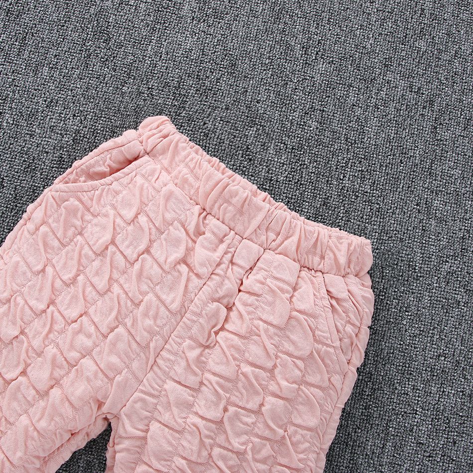 2pcs Toddler Girl Textured Back Bowknot Design Pink Sweatshirt anf Elasticized Pants Set Pink big image 6