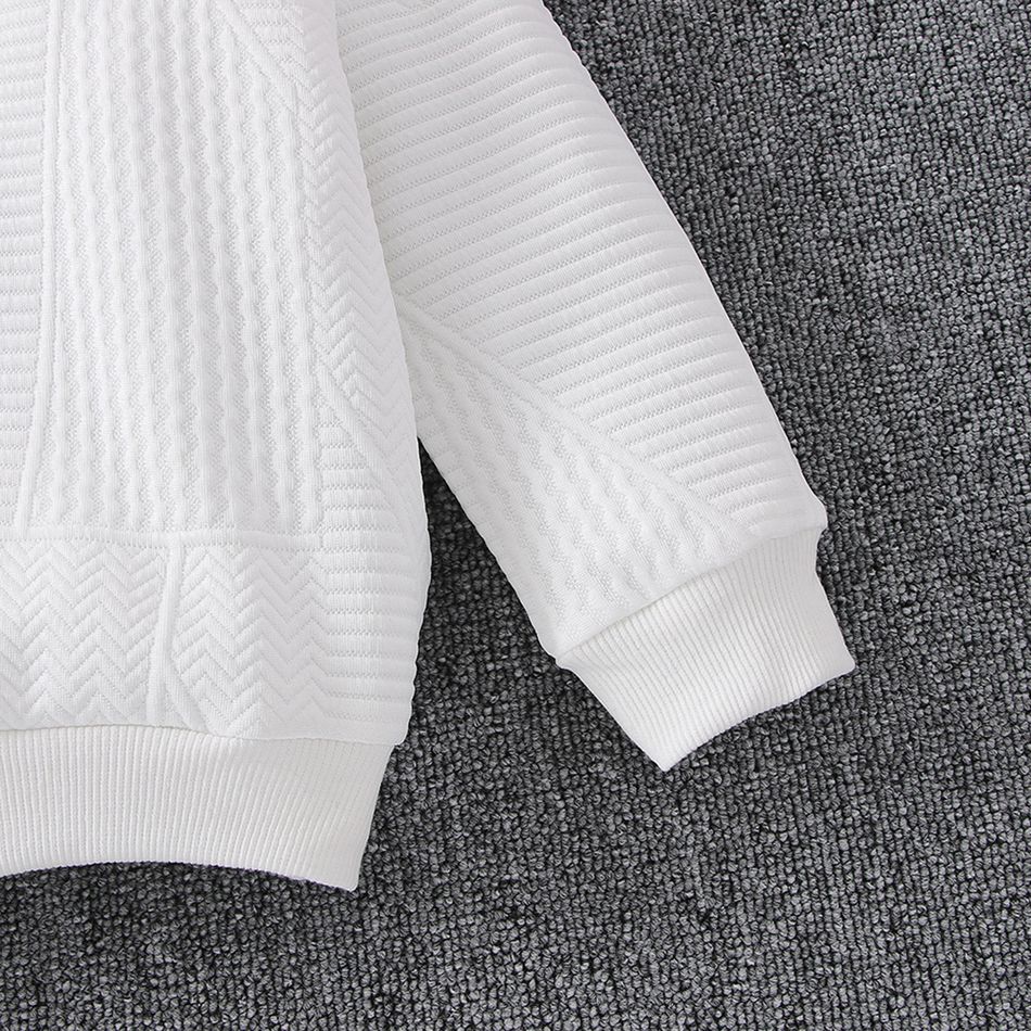 2pcs Toddler Boy Lapel Collar Zipper Design Textured Sweatshirt and Black Pants Set White big image 5