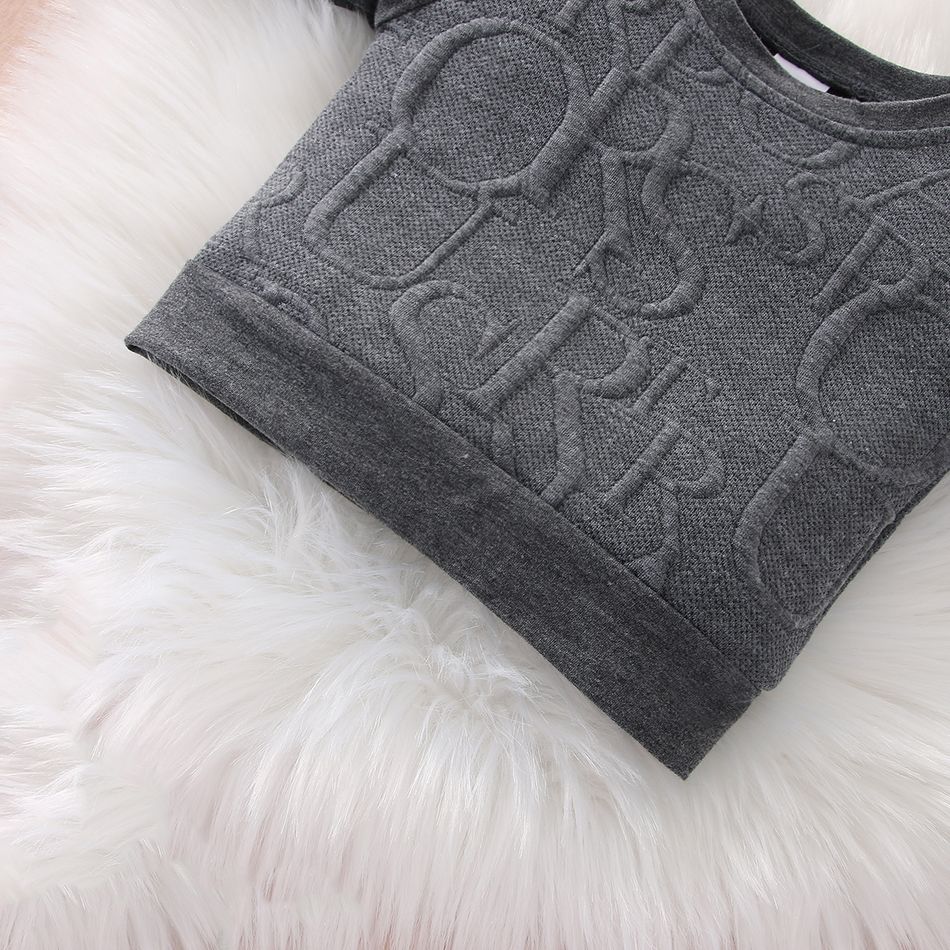 2pcs Baby Boy Dark Grey Textured Spliced Long-sleeve Sweatshirt and Sweatpants Set Dark Grey big image 4