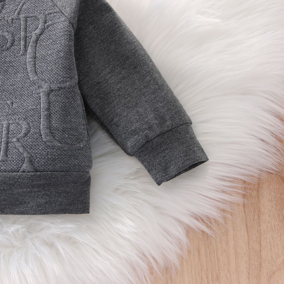 2pcs Baby Boy Dark Grey Textured Spliced Long-sleeve Sweatshirt and Sweatpants Set Dark Grey big image 5