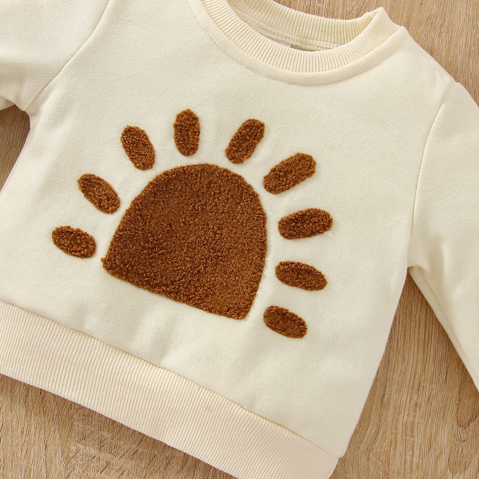 2pcs Baby Boy/Girl Long-sleeve Sun Graphic Pullover and Pants Set Apricot big image 5