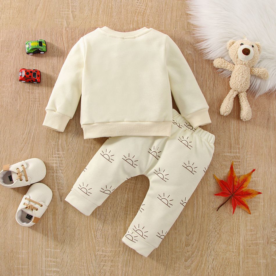 2pcs Baby Boy/Girl Long-sleeve Sun Graphic Pullover and Pants Set Apricot big image 3