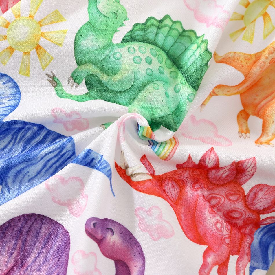 2 قطعة طفلة كل انحاء ملون طباعة ديناصور بذلة طويلة الأكمام مع مجموعة عقال متعدد الألوان big image 7
