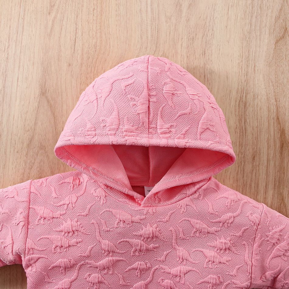 Toddler Boy Trendy Dinosaur Textured Hoodie Sweatshirt Pink big image 2