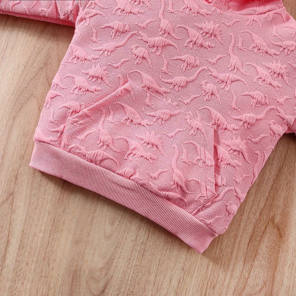 Toddler Boy Trendy Dinosaur Textured Hoodie Sweatshirt Pink big image 3