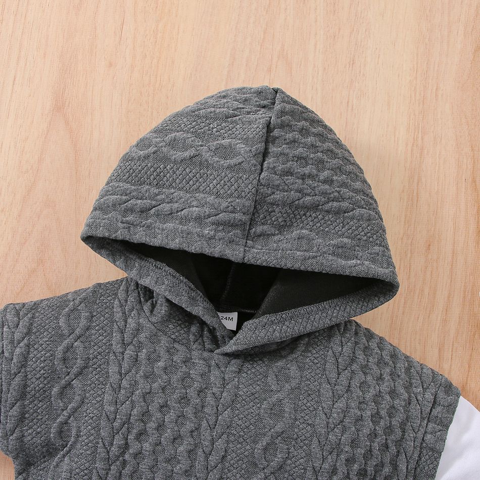 2pcs Toddler Boy Trendy Faux-two Textured Hoodie Sweatshirt and Pants Set Dark Grey big image 3