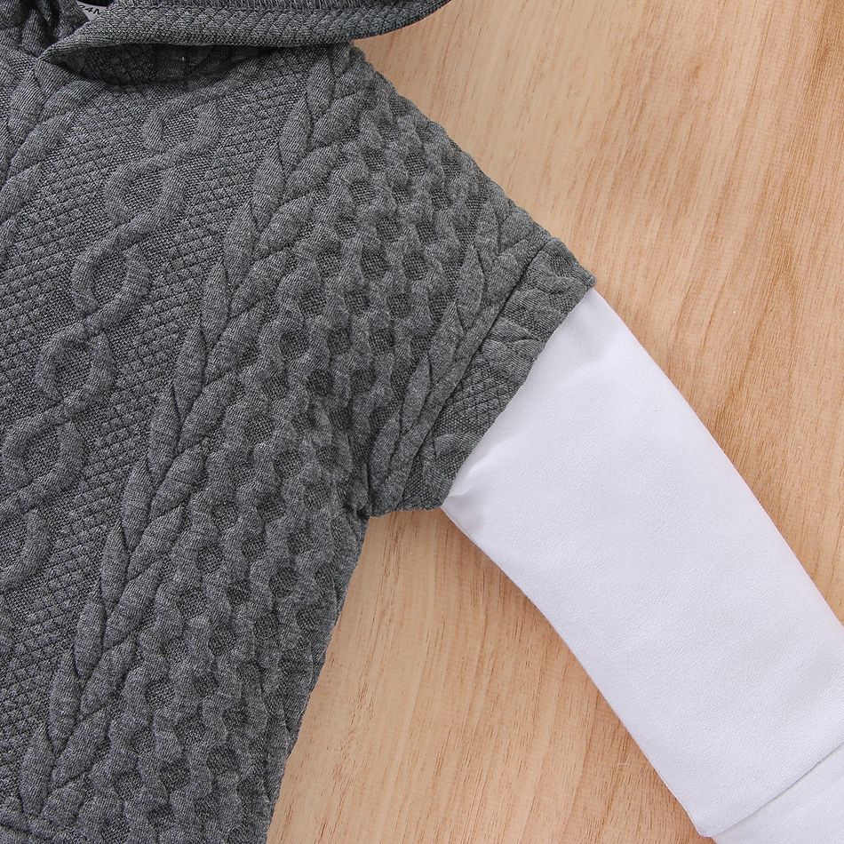 2pcs Toddler Boy Trendy Faux-two Textured Hoodie Sweatshirt and Pants Set Dark Grey big image 4