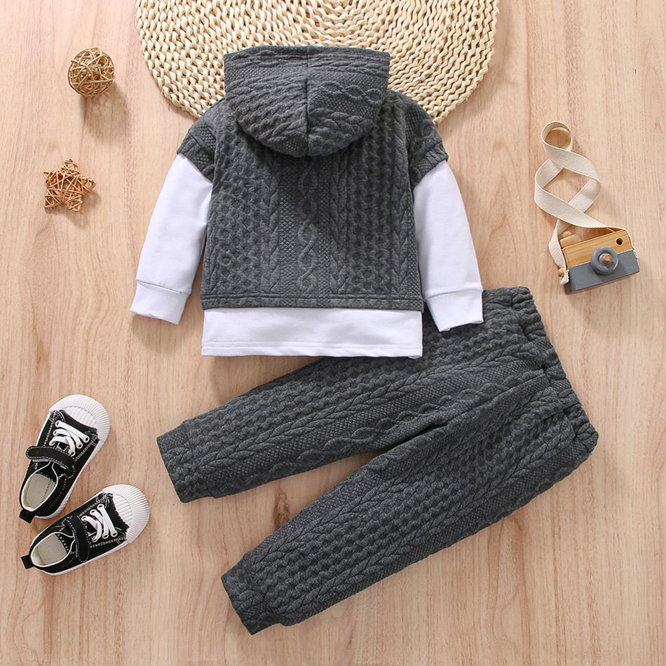2pcs Toddler Boy Trendy Faux-two Textured Hoodie Sweatshirt and Pants Set Dark Grey big image 2