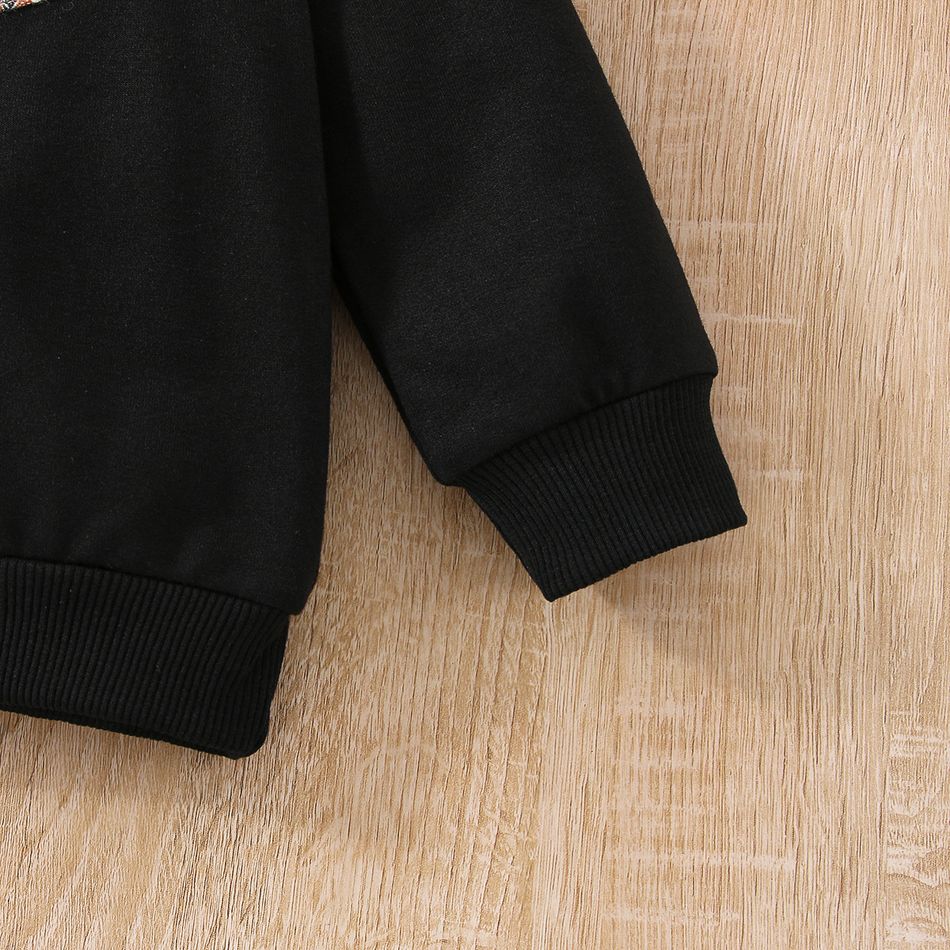 2pcs Toddler Boy Classic Pocket Design Sweatshirt and Plaid Pants Set Black big image 6