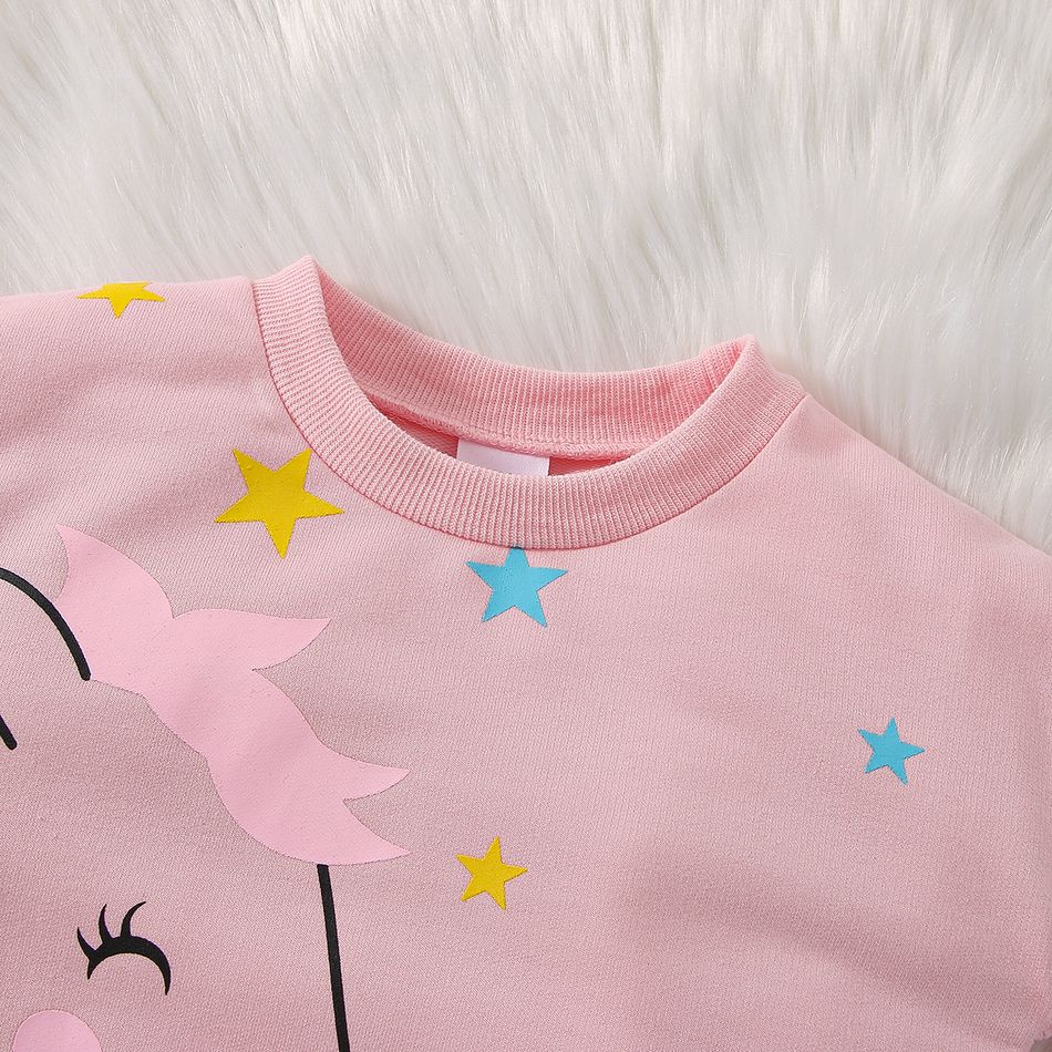 2pcs Toddler Girl Playful Unicorn Print Sweatshirt and Elasticized Pants Set Pink big image 3