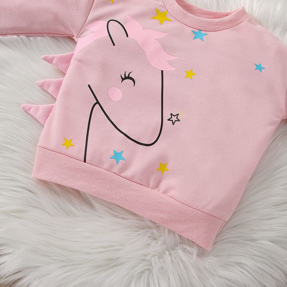 2pcs Toddler Girl Playful Unicorn Print Sweatshirt and Elasticized Pants Set Pink big image 4