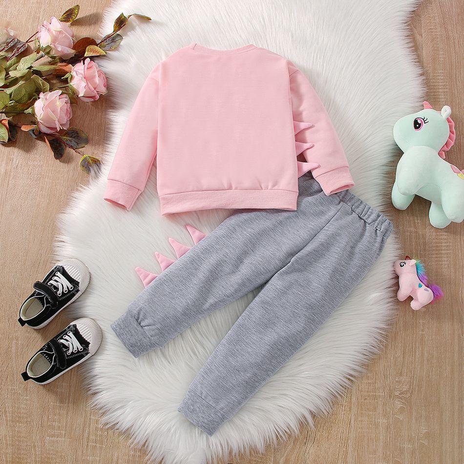 2pcs Toddler Girl Playful Unicorn Print Sweatshirt and Elasticized Pants Set Pink big image 2
