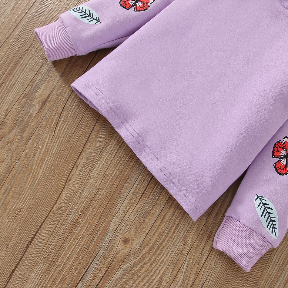 2pcs Toddler Girl Sweet Ripped Denim Jeans and Butterfly Print Hoodie Sweatshirt Set Purple big image 5