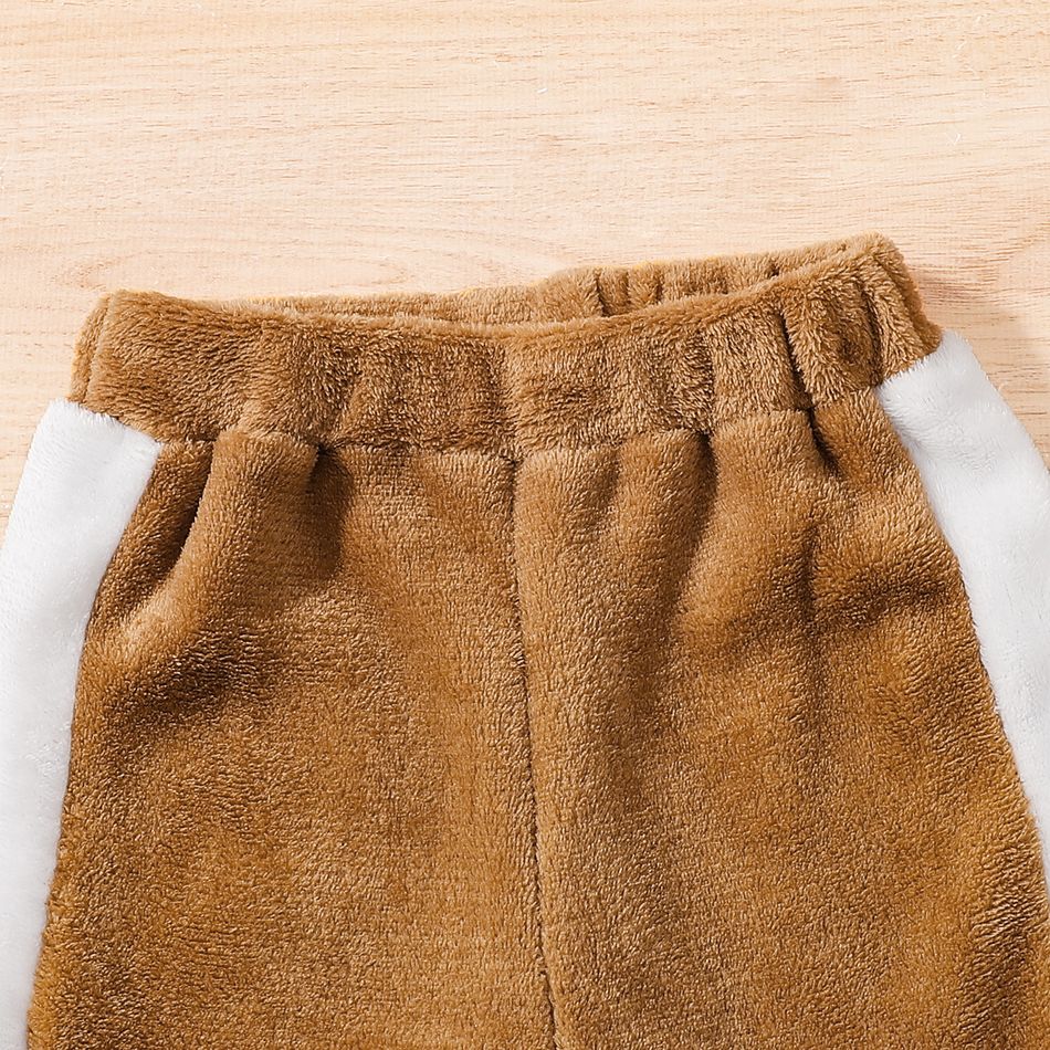 2pcs Toddler Boy Trendy Colorblock Fleece Sweatshirt and Pants Set Brown big image 5