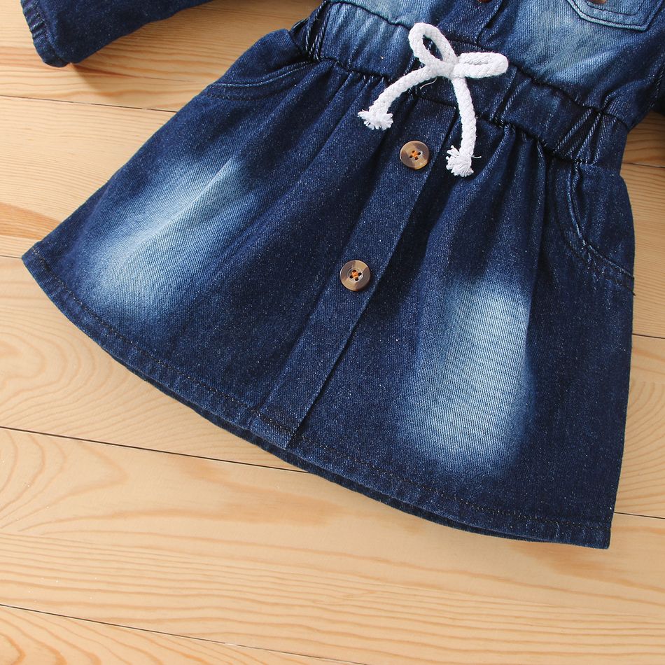 Baby Girl Button Front Blue Denim Long-sleeve Dress Blue big image 6